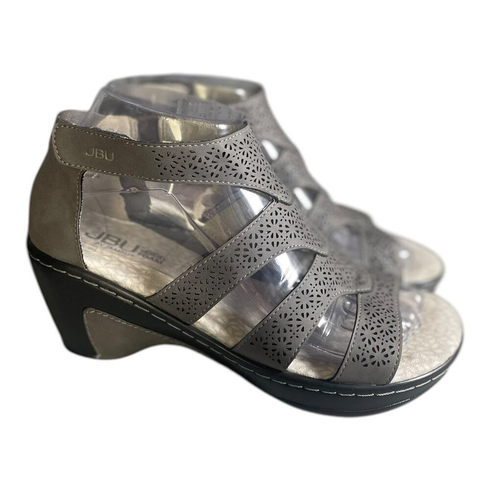 JBU By Jambu Women’s Bianca Grey Laser Cut Floral Pattern Wedge Sandals Size-7M